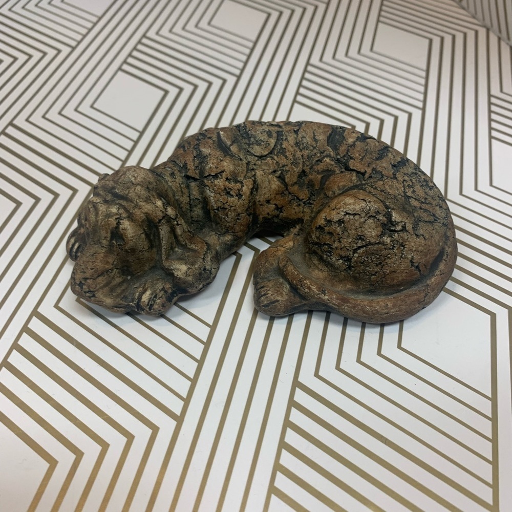 Carved Hound Dog signed STAN by Stan Langtwait Clay